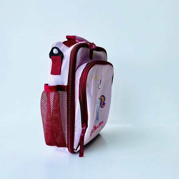 Leftside View of Insulated Pink Lunch Bag - Unicorn - Kiddy Planet Bento Lunch Box