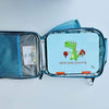 Opened Insulated Dinosaur Lunch Bag - Blue color - with Kiddy Planet Bento Lunch Box