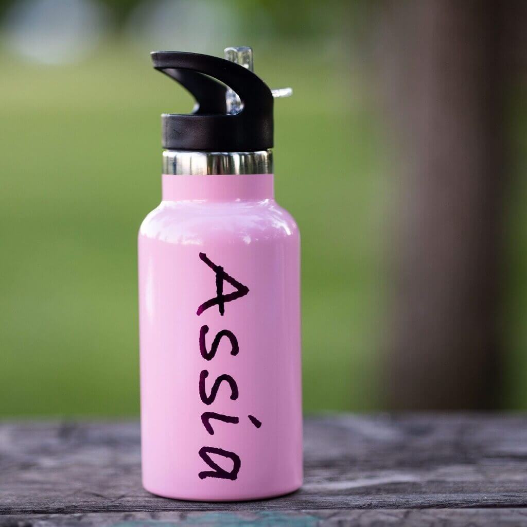 Pink Stainless Steel Water Bottle Personnalized by Kiddy Planet