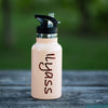 Peach Stainless Steel Water Bottle personnalized with Ilyass Name - Customization by Kiddy Planet Bento Lunch Box