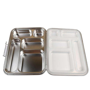 Opened Stainless Steel Bento Box Canada are The Best Leakproof 5 Compartments Stainless Stell Bento Lunch Box from Kiddy Planet