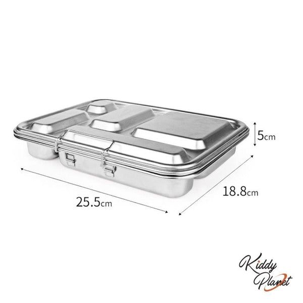 Design and dimensions of the Stainless Steel Bento Box Canada are The Best Leakproof 5 Compartments Stainless Stell Bento Lunch Box from Kiddy Planet