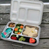 Food arranged inside the Stainless Steel Bento Box Canada are The Best Leakproof 5 Compartments Stainless Stell Bento Lunch Box from Kiddy Planet