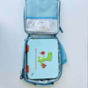 Opened Insulated Dinosaur Lunch Bag - Blue color - with Kiddy Planet Bento Lunch Box inside
