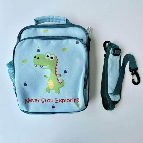 Insulated Dinosaur Lunch Bag with green Belt - Blue color - Kiddy Planet Bento Lunch Box